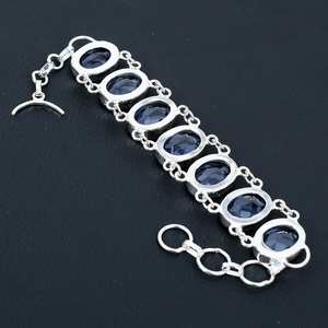 Bracelet tennis de luxe en pierre précieuse iolite, argent sterling 925, brillant, certifié GIA, cadeau unique pour femmes - Product Image 6