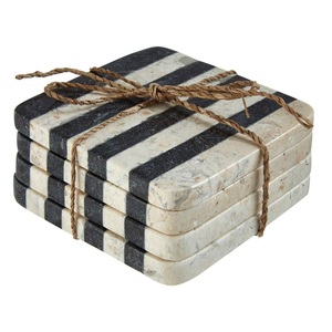 Natural Marble and Wood <b>Coasters</b> Double-Shaded Square <b>Coaster</b> Tabletop Decor Stone <b>Coaster</b> for Wedding Set of 4 - Product Image 4