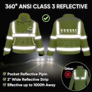 เสื้อฮู้ดกันน้ำคุณภาพสูงสำหรับผู้ชาย แถบสะท้อนแสง ระบายอากาศได้ดี มองเห็นได้ชัดเจน ได้มาตรฐานความปลอดภัย ANSI Class 2 EN ISO 20471 - Product Image 4