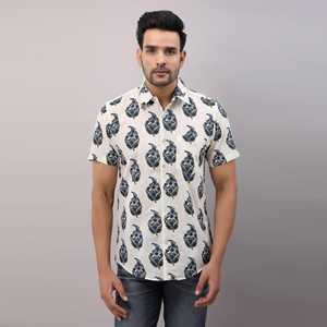 Camisa informal con estampado de bloques de algodón azul para hombre, tela tejida de un solo pecho, antiarrugas, temporada de verano, talla XL - Product Image 5