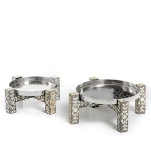 Plateau de service à gâteaux en métal au design de luxe, présentoir pour centre de table de mariage, plateau de service pour aliments et collations avec support en bois - Product Image 5