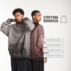 Sudaderas con capucha lavadas con ácido para hombre, ropa de calle con logotipo personalizado impreso, sudadera con capucha con estampado de sol peinado, jersey en blanco - Product Image 6