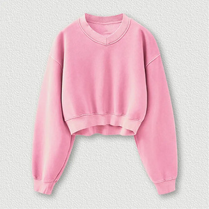 Sweat-shirt à capuche court pour femme en tissu lourd tissé à col en V, imprimé, avec sequins et cristaux, anti-froissement, logo frontal - Product Image 6