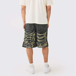 Meilleure vente taille haute hommes Denim Shorts haute qualité bouton mouche lavé été Streetwear solide motif Design - Product Image 5