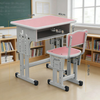 Bureau et chaise réglables en hauteur pour jeunes, table d'étude ergonomique en métal avec tiroir utilitaire, mobilier scolaire à poser au sol