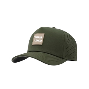 Factory High Performance Waterproof Golf Hats 5 Panel Laser Cut Holes Custom Rubber PVC Logo Under Brim Fabric Sport Headwear - Product Image 3