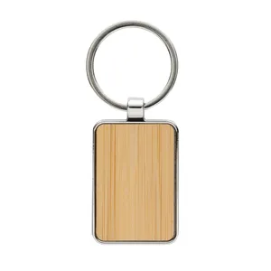 Portachiavi Ecologico Rettangolare in Zinco e Bambù, Moschettone e Gadget Promozionali Eco-Friendly - Product Image 1