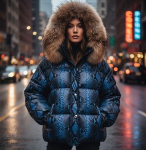 Blouson d'hiver pour femme en cuir véritable avec capuche en fourrure de renard, fermeture éclair coupe-vent, vêtements de rue - Product Image 1