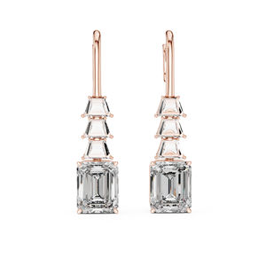 Pendientes de Novia |   Diamantes Cultivados en Laboratorio de Esmeralda y Trapecio |   Anillo de Oro Amarillo de 14K para Mujer, Lujoso, Certificado, Regalo de Aniversario de Bodas - Product Image 4