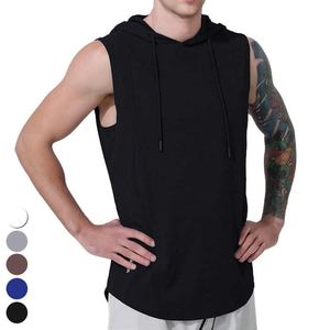 High Quality <b>Men</b> European Size <b>Men</b> Stringer Gym Tank Tops Pure Cotton Oem logo Sport Gym <b>Sleeveless</b> tank Top with Hood - Product Image 4
