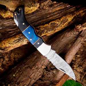 Cuchillos Plegables de Bolsillo Personalizables, Hechos a Mano, con Mango de Madera y Acero de Damasco Forjado, Cuchillos de Acero Personalizados con Funda - Product Image 6