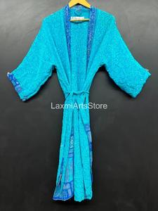 Robe Kimono en Soie Crêpe Faite Main de Luxe pour Femme, Douce et Fluide, Style Bohème, Cache-Maillot de Plage Printemps-Été-Automne, Taille Élastique - Product Image 5