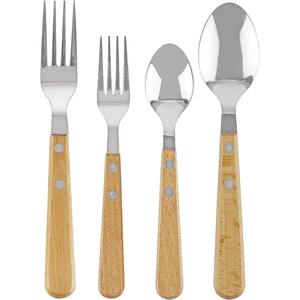 Juego de 4 cubiertos de acero inoxidable, utensilios de cocina ideales para mesa, café, hogar, cubiertos recubiertos de Color plateado, mango de madera pura - Product Image 1
