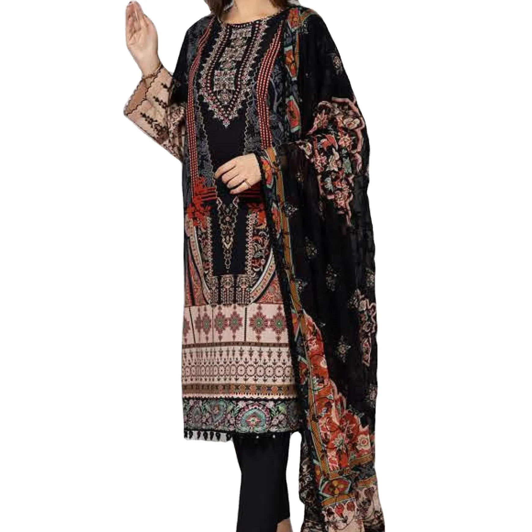 Элегантное Новое индийское пакистанское платье для газона, горячая Распродажа, готовый к ношению, 3 предмета, с длинными рукавами, salwar kameez