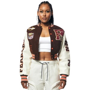 OEM ODM Custom Logo <b>Women's</b> PU Leather Varsity <b>Jacket</b> Street Embroidery Fall Fashion Loose Fit Breathable Cotton Finished - Product Image 1