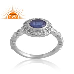 แหวนพลอยแทนซาไนต์ชุบเงินแพลเลเดียมใหม่และแหวนพลอยบุษราคัมสีขาวดีไซน์ตามสั่ง - Product Image 1