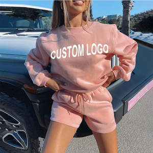 Logo personnalisé 100% coton sweat à capuche et short ensemble deux pièces sweat à capuche shorts costumes shorts décontractés et sweat à capuche jogger ensemble femmes - Product Image 1