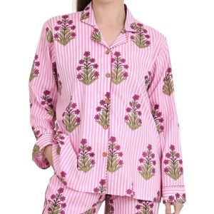Luxurious Spring Loungewear Set Soft Pyjama-Set Comprising Pure Cotton Panama Nightdress Hand-Printed with Comfortable Fit - Product Image 2