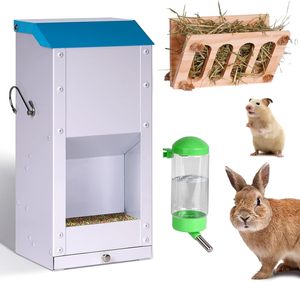 JH-Mech 6 Lbsヘビーデューティ大容量ウサギフードディスペンサー小型動物水ボトル付きウサギフィーダーメタル - Product Image 1