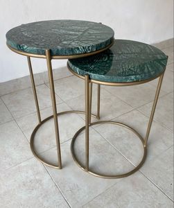 Modern Round <b>Side</b> <b>Table</b> for Living Room Bedroom or Outdoor Iron Metal Legs Marble Base Industrial or <b>Rustic</b> Home Furniture - Product Image 5