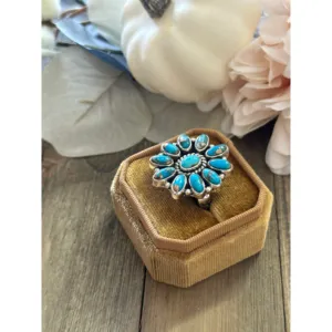 Southwest Handmade Mohave Turquoise <b>Sterling</b> <b>Silver</b> <b>Adjustable</b> Cluster <b>Ring</b> - Product Image 4