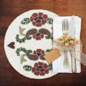 Handmade Flower-Shaped Glass <b>Beaded</b> <b>Placemat</b> New Year Christmas Dining Table Decorative Mat for Wedding Parties - Product Image 5