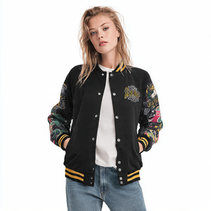 Chaqueta Universitaria Extra Grande para Mujer, Holgada, con Bordado, Mangas de Lana, Chaqueta Universitaria con Hombros Caídos para Mujer - Product Image 4