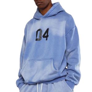 Ensemble short et sweat à capuche pour homme, personnalisé OEM, hiver, épais, avec patch brodé, délavé à l'acide, effet soleil, haute qualité, respirant - Product Image 3