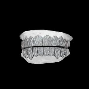 Custom Made Shining 10 Top 10 Bottom Full Iced Grill Hip Hop Bling Moissanite Chapado en oro Dientes Grillz Regalo - Product Image 2