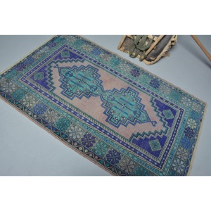 พรมวินเทจตุรกีขนาด 3.7x6 ฟุต, พรมตกแต่ง, พรมเปอร์เซียสีน้ำเงิน - Product Image 4