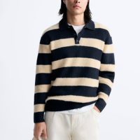 Vente en gros de polo en tricot à manches longues et à rayures texturé en fausse fourrure pour hommes