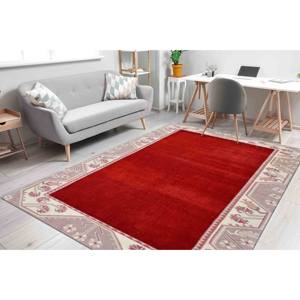 Alfombra Roja de Anatolia: Alfombra Moderna Turca Oushak con Estampado Decorativo, Alfombra Delgada No Tejida - Product Image 3