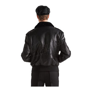 Veste en cuir de mouton col fourrure noire Veste en cuir capitaine Veste noire vintage - Product Image 2