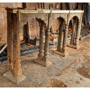 Madera antigua tallada Triple arco jardín pérgola Gazebo marco tratado a presión al aire libre decorativo naturaleza elemento pabellón - Product Image 3