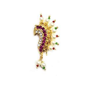 Indian Mores Gold Plated Multicolor Stone Studded Maharashtrian Peshwaai <b>Nath</b> <b>Nose</b> Pin Traditional Ethnic Jewelry for Women Girl - Product Image 1