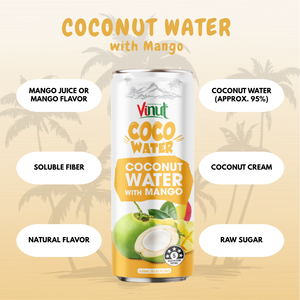 Agua de coco Mango 320ml Vegano Sin azúcar Bebida de hidratación OEM Etiqueta privada Proveedor de Vietnam - Product Image 3