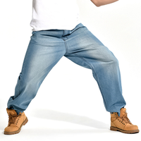 Celana Denim Pria Model Longgar Kasual Gaya High Street, Bahan Ramah Lingkungan Cepat Kering Spandex/Katun, Model Terbaru
