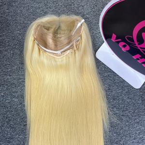 Peluca de cabello humano liso Natural rubio al por mayor de alta calidad Cierre de encaje de cabello crudo virgen Sin procesar Un donante - Product Image 3