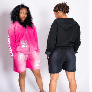 Ropa de calle personalizada Sun Faded Zipper up Summer Chándal Screen Print Vintage Boxy Fit Hoodie y Shorts Set para hombres - Product Image 1