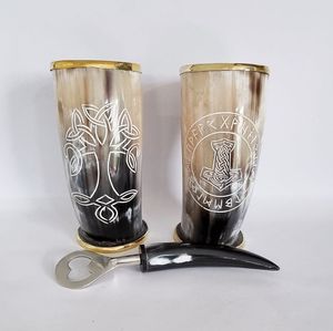 Jarra Vikinga de Cuerno Natural Pulido de Alta Calidad con Soporte y Correa para Hidromiel al Precio Más Bajo - Product Image 1