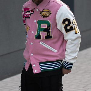 Veste personnalisée OEM pour hommes, blouson de baseball en chenille avec logo brodé, blousons universitaires Letterman en coton, grande taille - Product Image 5