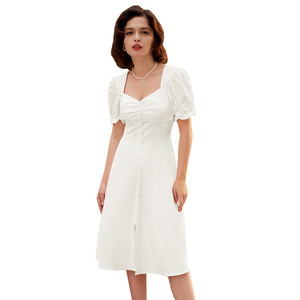 OEM-<span class=keywords><strong>vestido</strong></span> de verano de <span class=keywords><strong>manga</strong></span> corta con botones decorados, cuello en V - Product Image 1