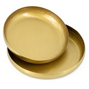 Plateau de service rond en acier inoxydable doré mat de luxe, plateau décoratif en métal pour bougies, organisateur de bijoux, plateau de table basse - Product Image 5