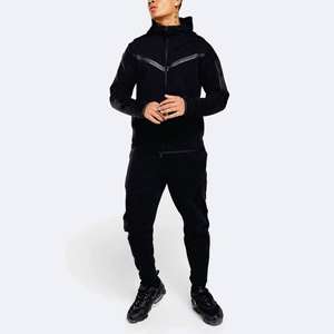 Survêtement pour homme en molleton technique respirant d'hiver, 100% coton, poids lourd, taille plus, fermeture éclair intégrale, sweat-shirt et pantalon de jogging - Product Image 1