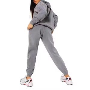Vêtements de sport à épaules dénudées personnalisés, survêtement à capuche, pantalon de jogging, tricot de laine deux pièces uni, vente en gros - Product Image 2