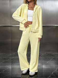 Ensemble de survêtement décontracté en nylon pour adultes, taille plus, broderie, sweat à capuche zippé, pantalon évasé, tenue athlétique deux pièces, tendance - Product Image 5