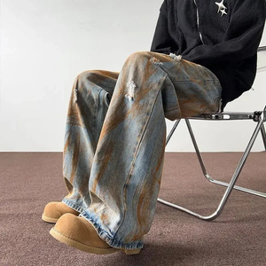 2025 Hip Hop Fashion Jeans New <b>Men's</b> Vintage Side Striped Straight Acid Wash Baggy Denim <b>Trousers</b> 100% Cotton High Street - Product Image 6