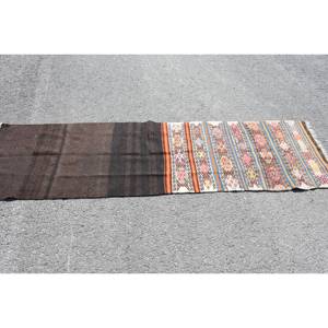 Kilim <b>Brown</b> <b>Wool</b> Rug 2.2 X 7.8 ft Handmade Turkish Flat Weave Jacquard Technique Plush Patchwork for Hallway Rectangle Latex - Product Image 3