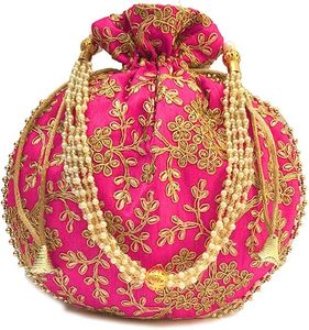 Bolso de Mano Dorado para Novia, Regalo para Damas, Bolso de Muñeca Tradicional Indio con Cordón, Étnico y Personalizable - Product Image 6