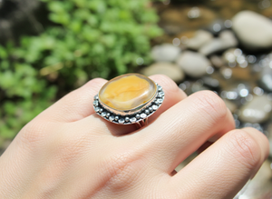 Bague en argent plaqué argentée faite à la main avec pierre précieuse ovale en agate, bijoux naturels uniques pour femmes - Product Image 4